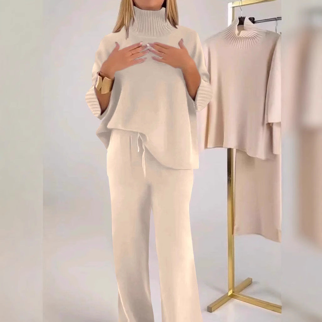 Stylish Casual Solid-color Knit Turtleneck Womens Set For Warmth