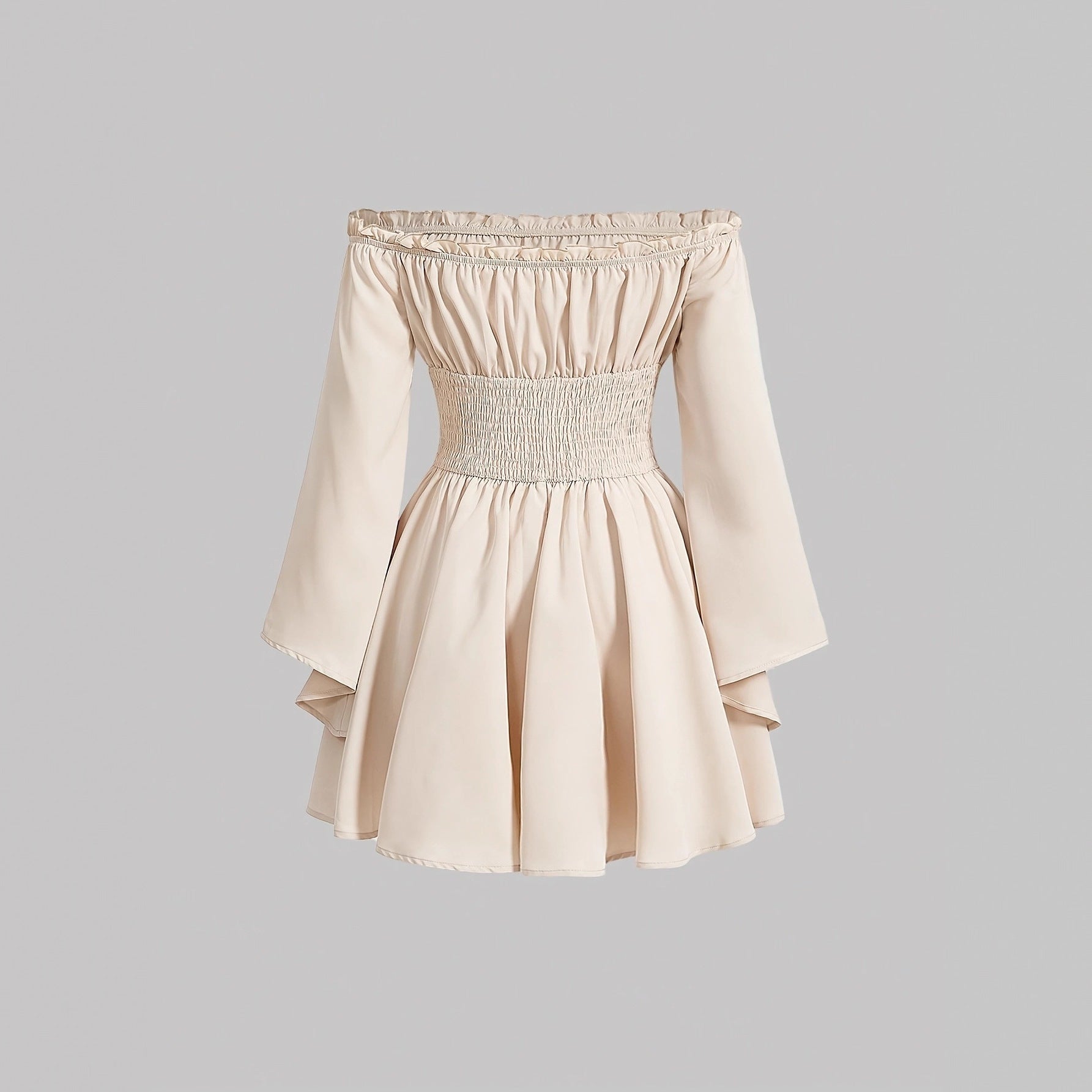 Stylish And Elegant Off-shoulder Long-sleeve Wrap Dress With A Cinched Waist